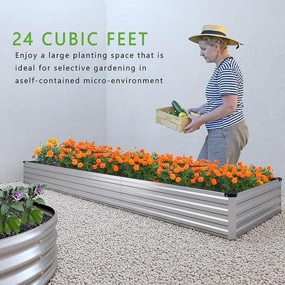12x2x1FT Galvanized Raised Garden Bed Kit,Vegetable Boxes-Rectangle Metal Flower Box,Large Planter Raised Beds Outdoor Garden for Planting,Fruit,Herb-Sliver