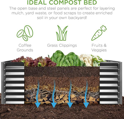 Best Choice Products 8x4x2ft Outdoor Metal Raised Garden Bed, Deep Root Planter Box for Vegetables, Flowers, Herbs, and Succulents w/ 478 Gallon Capacity - Gray