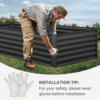 YITAHOME 96x48x24 in 2pcs Galvanized Raised Garden Bed Kit, Large Metal Planter Box with Gloves, Safety Rubber & Support Rod, Outdoor Flower Bed for Plants Vegetables, Black