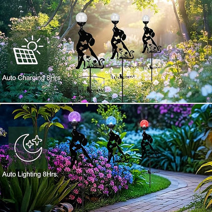 Solar Outdoor Garden Stakes with Crystal Ball Light Solar Metal Dog Statue Black Dog Patio Garden Decorative Stakes with Solar Lantern Christmas Birthday Gifts