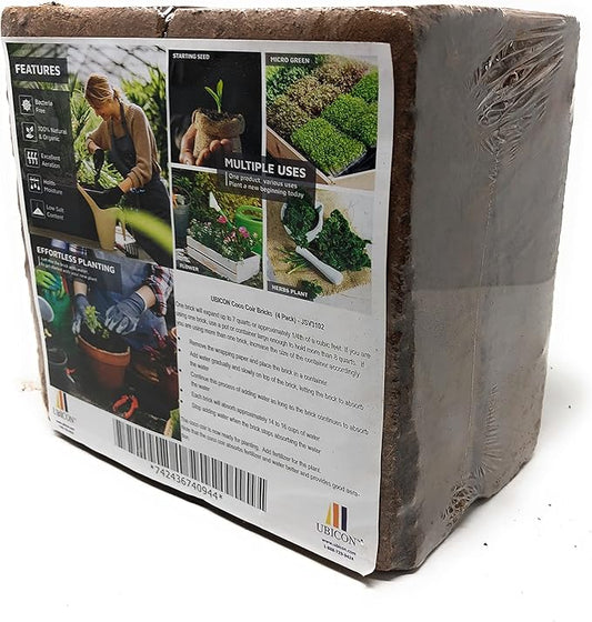 UBICON Easy Use Coco Coir Organic Top Soil for Indoor/Outdoor Plants; 4 Bricks Expands to 10 Gallons, Excellent Aeration, Reduces Weed Growth, and Retains Water (4)