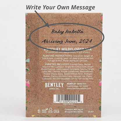 BENTLEY SEED CO. Oh Baby Flower Seeds Packets - Girl/Boy Baby Shower Favors - Pre-Filled, 25 Wildflower Seed Packs for Favor - Eco-Friendly Gift & Babys Guest Giveaways - Non-GMO Seeds - Brown Envelop