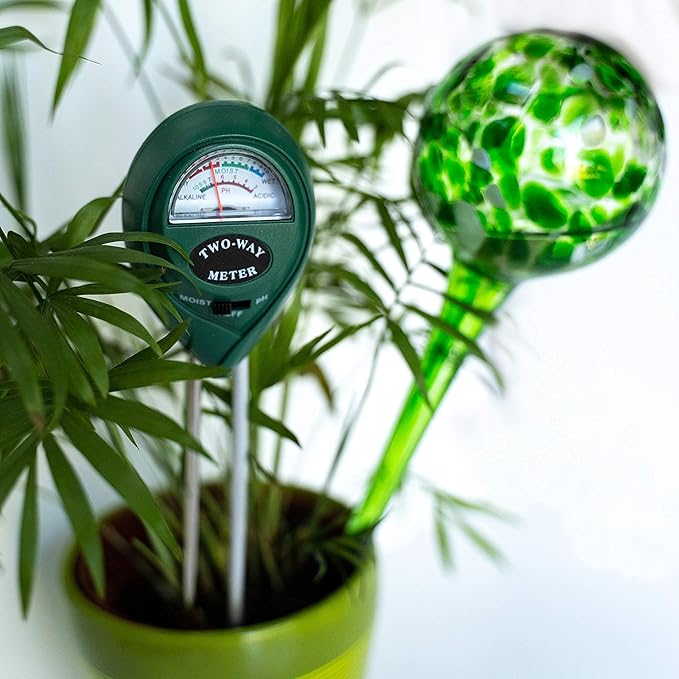 4 Large Plant Watering Globes - Plant Watering Devices - Plant Watering Bulbs - Self Watering Spikes - Self Watering Planter Insert - Hand Blown Glass - Free Moisture Meter by Cotswold Homeware