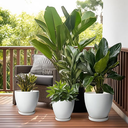 Ceramic Pots for Plants - 6 Inch Plant Pot with Drainage Hole and Saucer, Succulent Round Flower Planters for Indoor, Home Decor, White