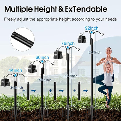 Ottsuls Bird Feeder Pole, 2 Pack 92 INCH Double Shepherds Hooks for Outdoor, with 5 Base Prongs Heavy Duty Tall Garden Planter Hooks for Hanging Flower Basket, Lantern, Hummingbird Feeder
