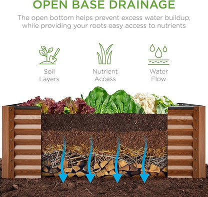 Best Choice Products 4x2x2ft Outdoor Metal Raised Garden Bed, Deep Root Planter Box for Vegetables, Flowers, Herbs, and Succulents w/ 119 Gallon Capacity - Wood Grain
