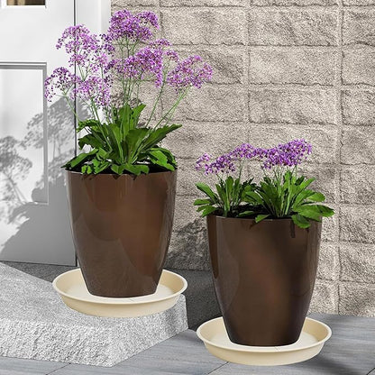 6 Pack of Plant Saucer Tray 4 6 8 10 12 14 17 19 22 25 inch, Heavy Duty Plastic Pot Plant Drip Trays Saucers for for Indoors Outdoor, Plant Water Tray for Planters 3-5" (4", Beige)