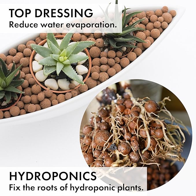 D'vine Dev Ceramic Planter Filler Balls 8qt, Expanded Porous Clay Pebbles Beads for Hydroponic, Gardening, Orchids, 97-F-2