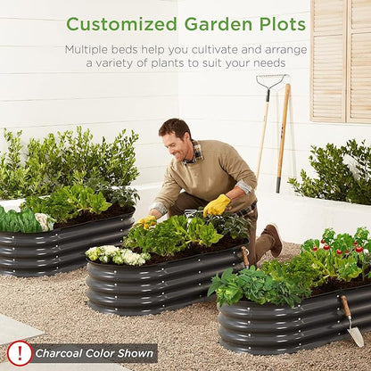 Best Choice Products 4x2x1ft Outdoor Metal Raised Garden Bed, Oval Deep Root Planter Box for Vegetables, Flowers, Herbs, and Succulents w/ 51 Gallon Capacity, Rubber Edge Guard - Beige