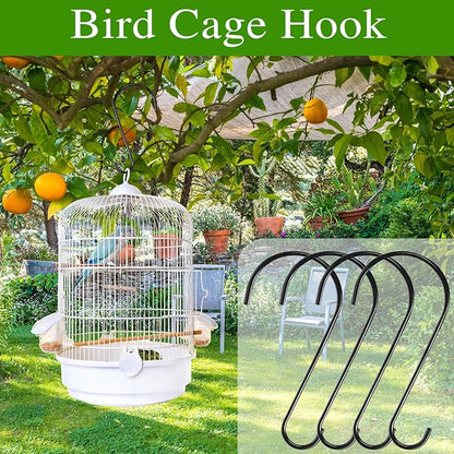 Dreecy 12 Inches Tree Branch Hooks, 4 Pack Extra Large S Hooks for Hanging Plants,Heavy Duty Hooks for Hanging Plants, Black Bird Feeder Hooks for Outdoors Hanging Basket, Lanterns and Ornaments