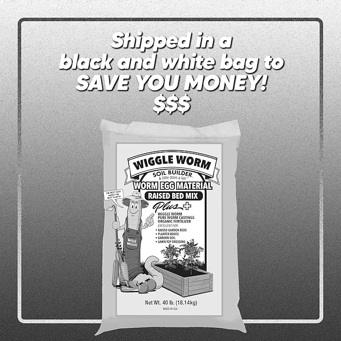 Raised Bed Mix, 40 Pound Bag - Worm Egg Material Mixed with Odor Free Wiggle Worm Pure Worm Castings - All Organic - Ready to Add Direct to Raised Bed, Planter, etc.