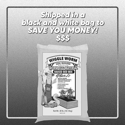 Raised Bed Mix, 40 Pound Bag - Worm Egg Material Mixed with Odor Free Wiggle Worm Pure Worm Castings - All Organic - Ready to Add Direct to Raised Bed, Planter, etc.