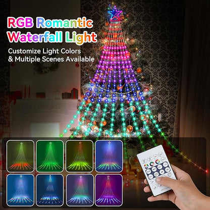Christmas Decoration RGB String Lights, Outdoor Color Changing Christmas Lights 320 LED 11.5 Ft Star Tree Topper Fairy String Lights with 8 Light Modes for Christmas New Year Holiday Garden Yard