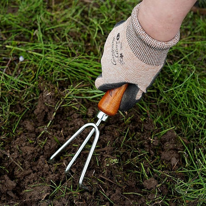 Hand Cultivator Garden Tool Heavy Duty Japanese Steel with Wood Handle, Manual Small Hand Rake Soil Tiller for Weeding, Digging, Cultivating, 3 Claws, Made in Japan, Silver