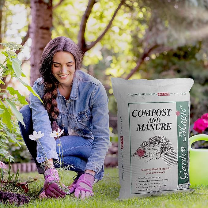 5240 Outdoor Lawn Garden Compost and Manure Blend for Fertilizing Soil Amendment in Planters, Raised Beds, & More, 40 Pound Bag (2 Pack)