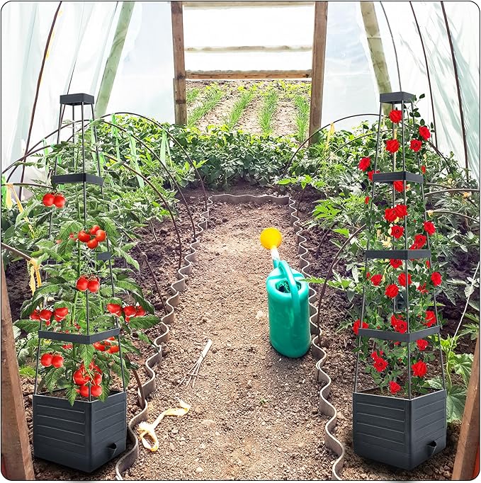 MQFORU Raised Garden Bed, 57" Tomato Planter with Trellis, Tomato Cages for Climbing Vegetables Plant, Self Watering Tomato Support Box for Garden Pots, Use for Patios Greenhouse Indoor Outdoor（1Pc）