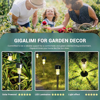 GIGALUMI Solar Lights Outdoor Waterproof, 20 Pack, Stainless Steel LED Solar Garden Lights for Patio, Lawn, Yard and Landscape, Garden Decor Patio Decor,Warm White