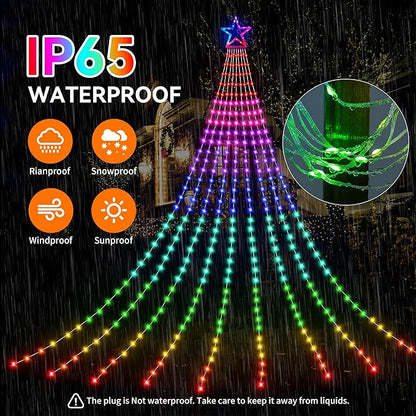 Christmas Decoration RGB String Lights, Outdoor Color Changing Christmas Lights 320 LED 11.5 Ft Star Tree Topper Fairy String Lights with 8 Light Modes for Christmas New Year Holiday Garden Yard