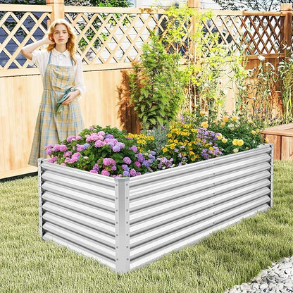Giantex 6x3x2ft Raised Garden Bed, Large Metal Elevated Rectangular Planter Bed, 271 Gallon Capacity, Outdoor Planting Garden Box for Vegetable Flower Herb Grow (Silver)