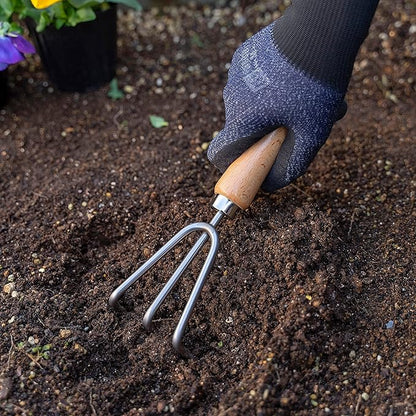 Garden Helper Hand Cultivator Garden Tool 3 Claw for Planting, Garden Hand Rake Japanese Stainless Steel, Wooden Handle, Made in Japan