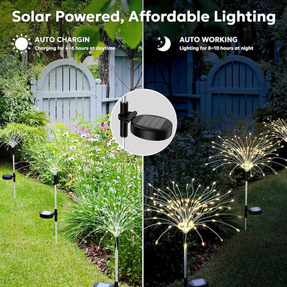 Solar Fireworks Lights Outdoor Waterproof Garden Fairy Light Outside Solar Sparkles Landscape Lights 120 LED Decorative Outdoor for Backyard Patio Pathway Lawn Party Walkway Decor, 4 Pack
