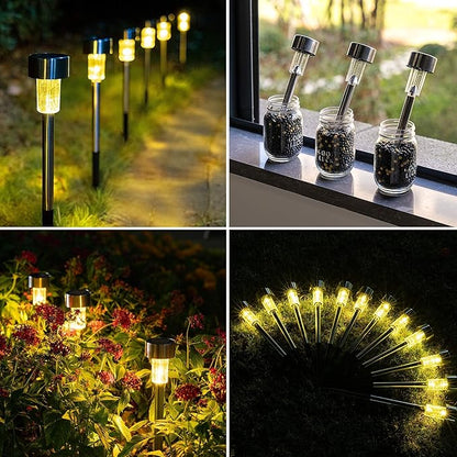 GIGALUMI Solar Pathway Lights 20 Pack, Stainless Steel IP44 Waterproof Auto On/Off Outdoor LED Solar Landscape Lights for Garden, Yard, Patio, Path and Walkway. (Warm White)
