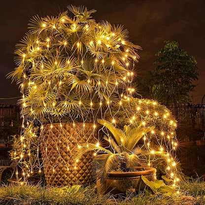 LJLNION Christmas Net Lights, 360 LED 12ft x 5ft Connectable Mesh Fairy String Lights,8 Modes Low Voltage Safe Adaptor for Xmas Trees, Bushes, Wedding, Outdoor Garden Decorations, Warm White