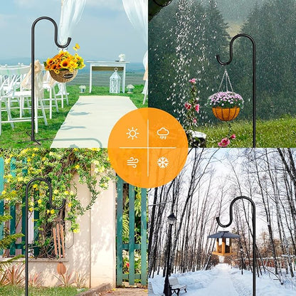 5-Prong Shepherd Hooks for Outdoor 2 Pack Heavy Duty Iron Garden Hooks for Hanging Plants, Bird Feeders, Lanterns, Solar Lights, and Wedding Decor – Rust-Resistant, Adjustable, Easy to Install 48 Inch