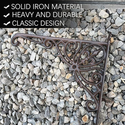 KiaoTime Cast Iron Hanging Hook Bracket Wall Hanger 12" Deep Outdoor Indoor Wall Hanging Bracket Hooks for Pots Basket Bird Feeder Wind Chime Lanterms Hanger Hardware Bracket