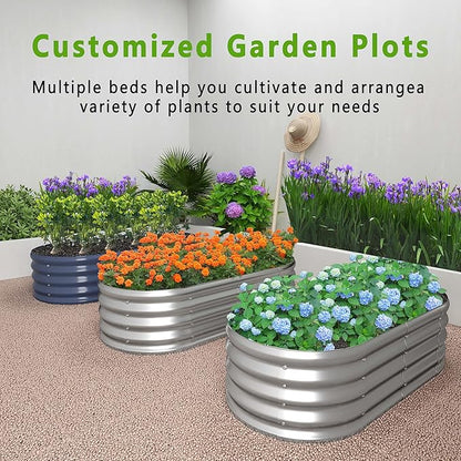 KFN 2PCS 4x1.8x1FT Galvanized Raised Garden Bed,Raised Garden Bed Kit-Oval Metal Vegetable Box,Large Planter Flower Boxes Outdoor,Planting for Vegetables,Flower,Herb,Sliver,0.7mm