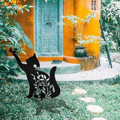 Metal Black Cat Stake Garden Garden Statue, Yard Decoration Art Lawn, Cat Gifts for Cat Lovers, Outdoor Home Decoration Metal Animal Statue